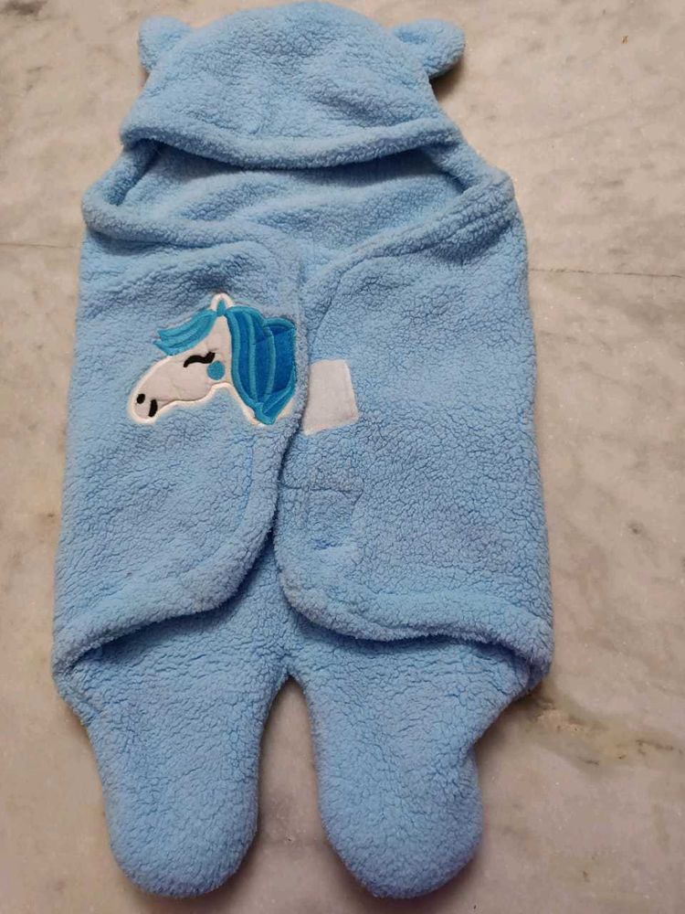 Cute Blue Unicorn Fleece Baby Swaddle Sleep Sack