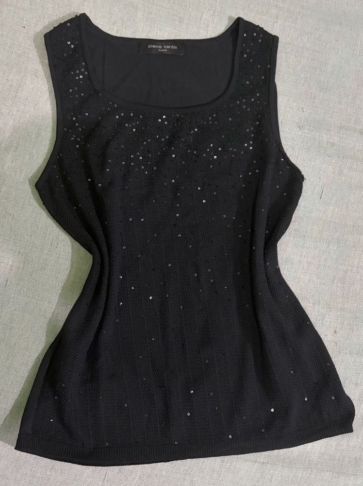 PIERRE CARDIN Sparkly Black Sleeveless Top