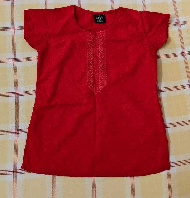 Red Embroidered Short Kurti