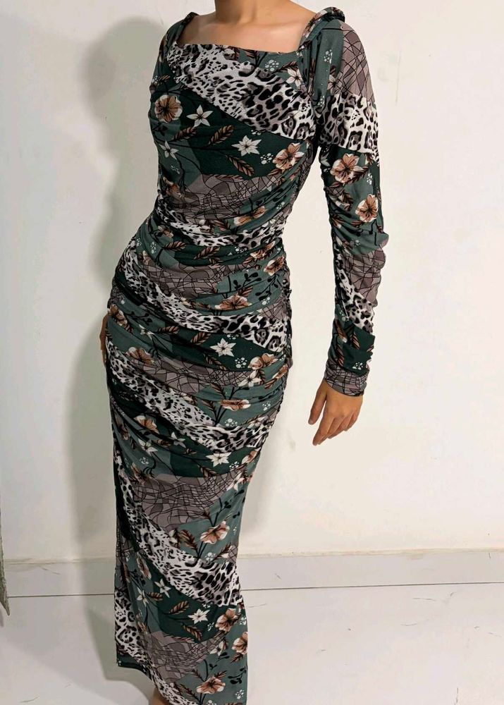 Print Bodycon Dress With Slit
