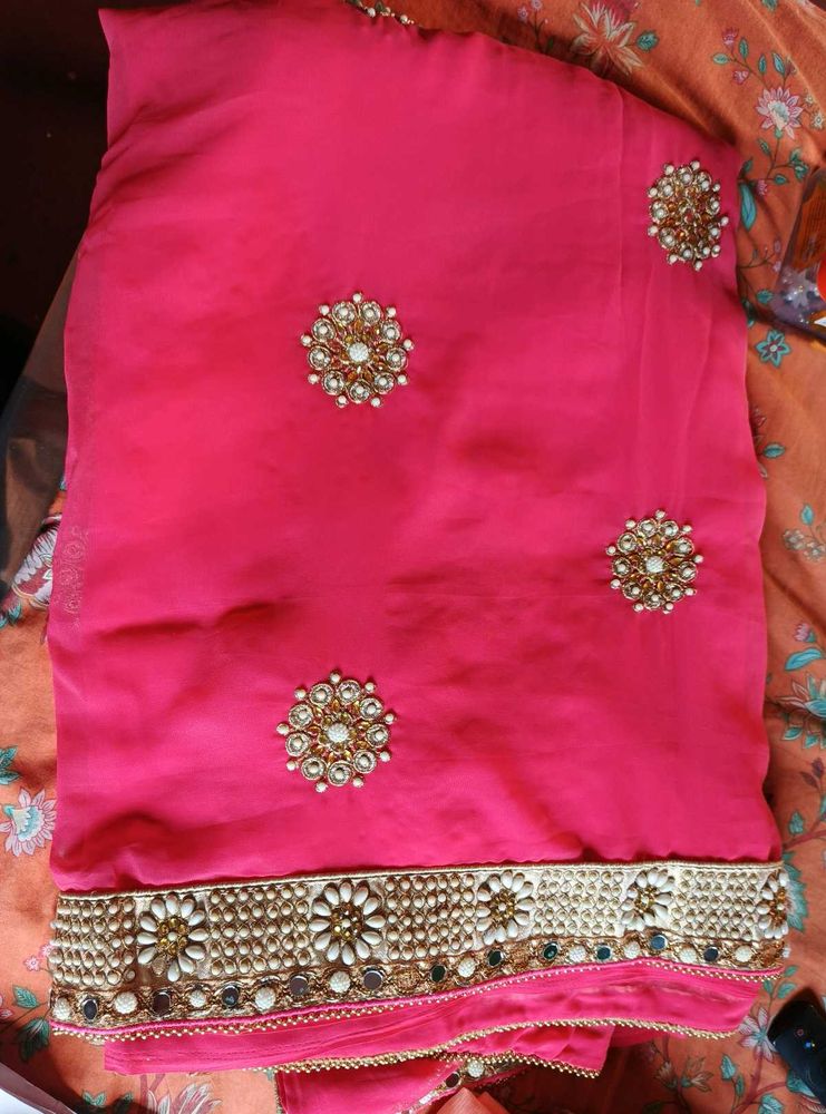 Pink Embroidered Saree