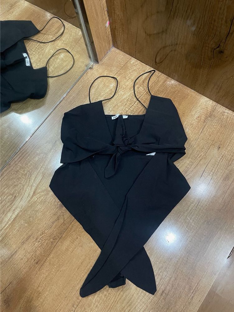 Black Tie-Front bodysuit top