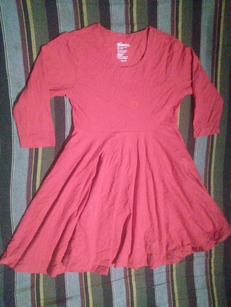 Women's Red Gathered Fit &amp; Flare Dress