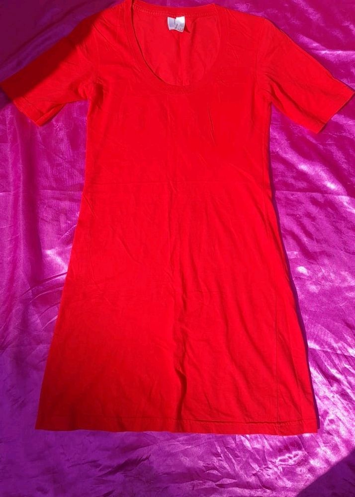 Vibrant Red Scoop Neck T-Shirt Dress