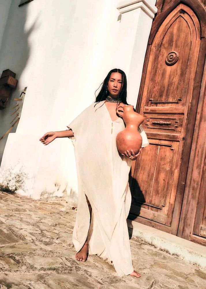 Elegant Off-White Kaftan Gown