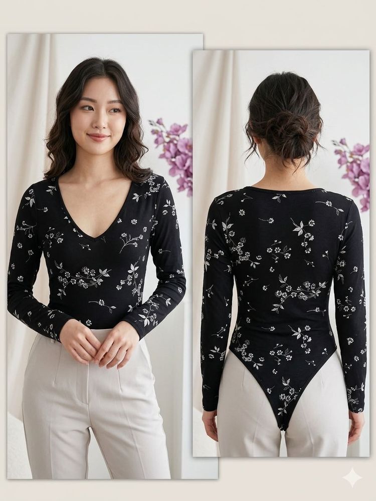 Floral Print Long Sleeve Bodysuit