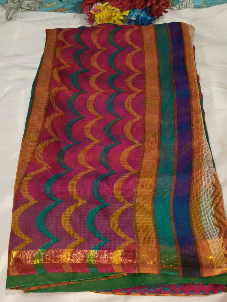 Vibrant Printed Cotton Saree with blouse