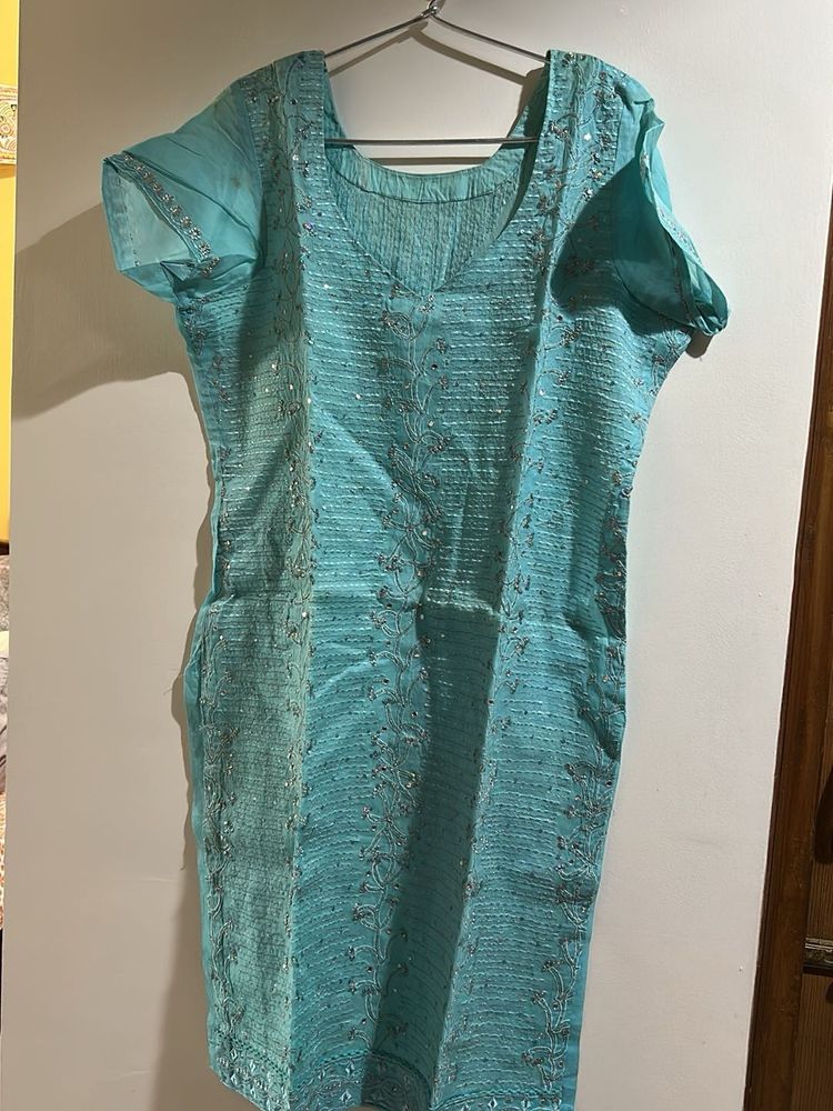 Teal Kurta 4 piece set with Sequins