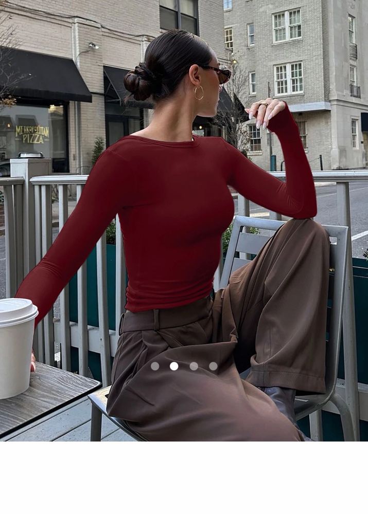 Savana Burgundy Open Back Long Sleeve Fitted Top⁠