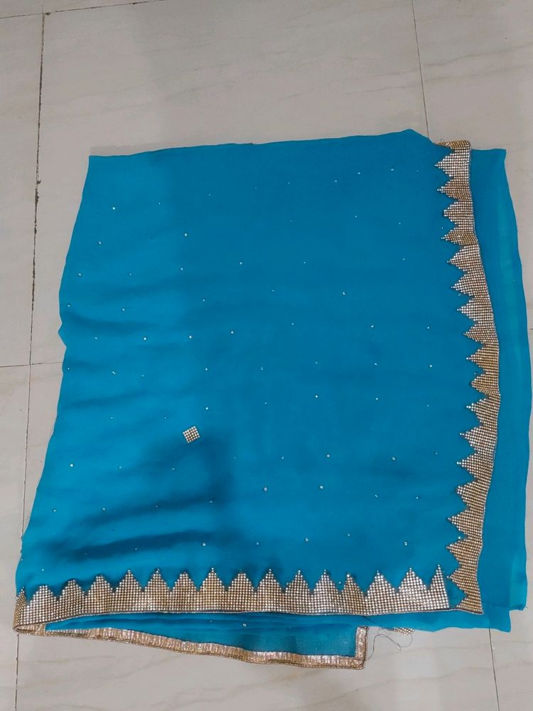 Blue Colour Georgette Stone Work Lace