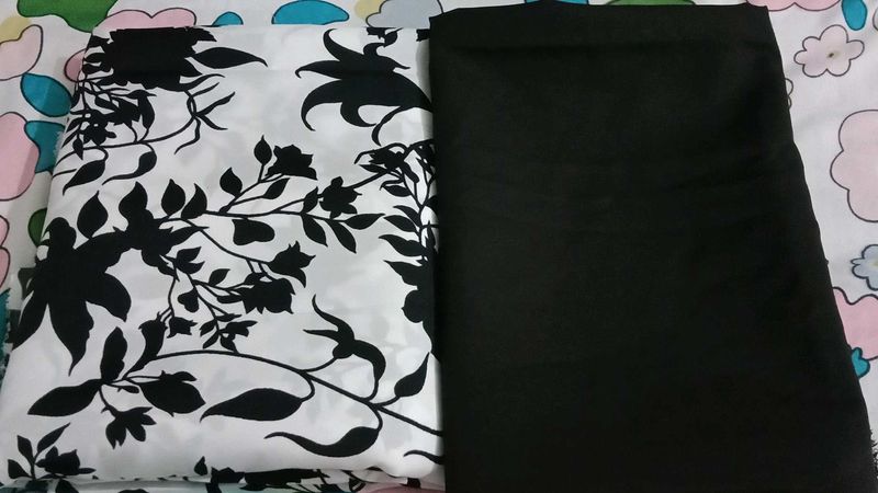 Black &amp; White Floral unstitched suit