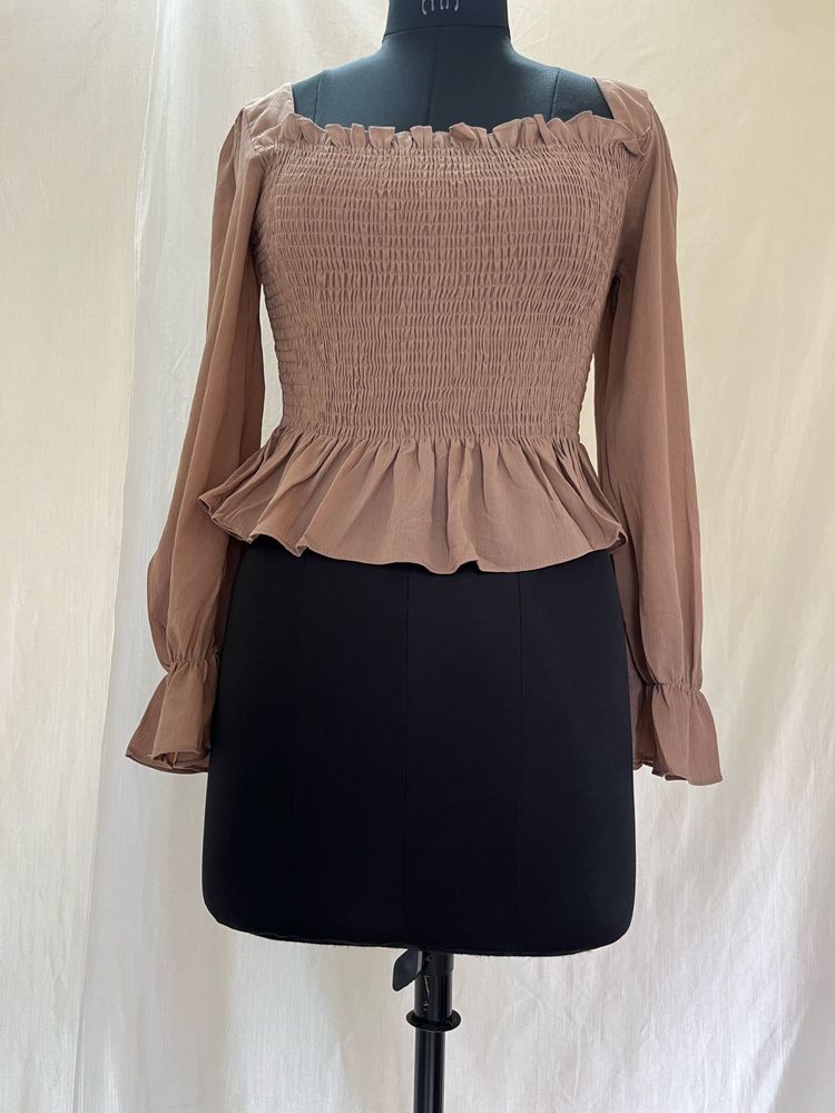 Smocked  Top with Square Neck