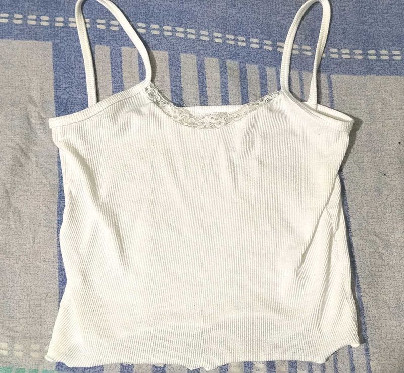 White Lace Trim Cami Top
