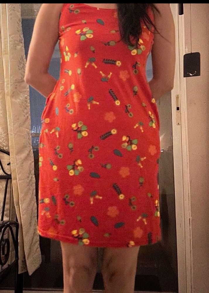 Clovia Red Floral A-Line Mini Dress - L size