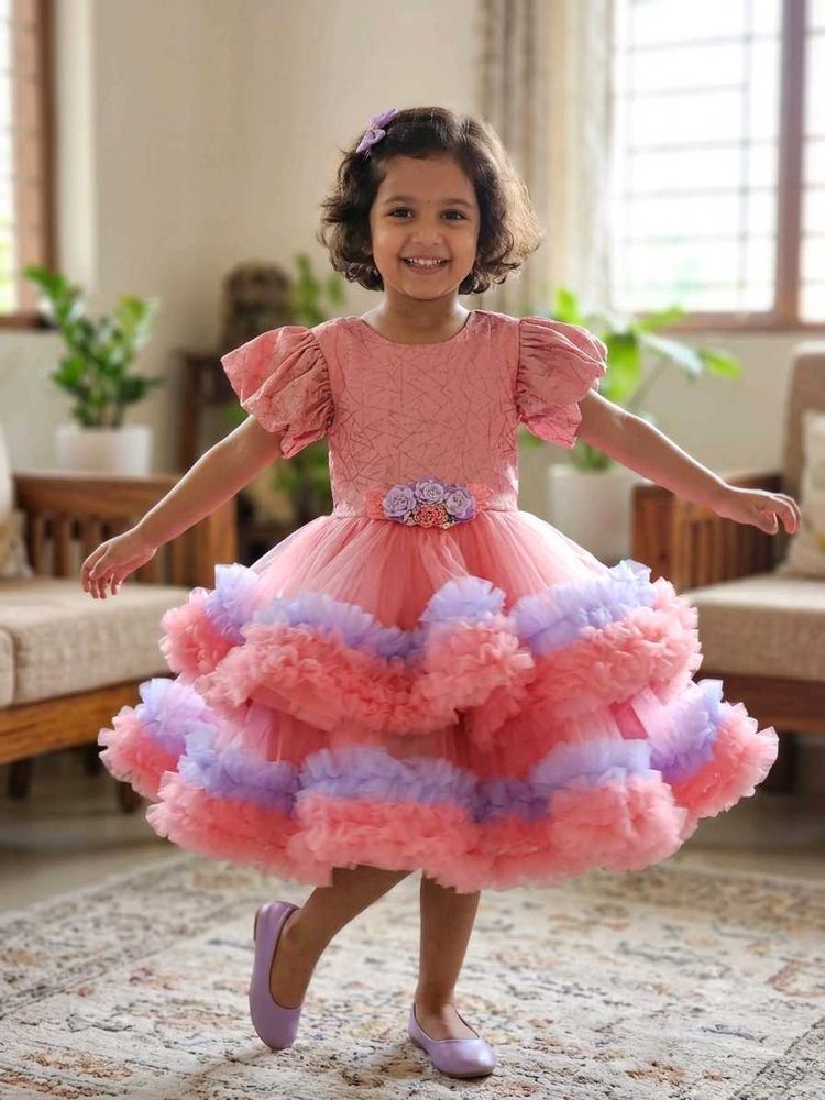 Girls' Pink &amp; Purple Ruffled Party Dress