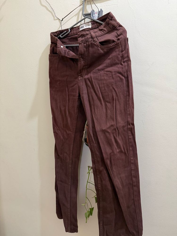 Maroon High-Waisted Pants
