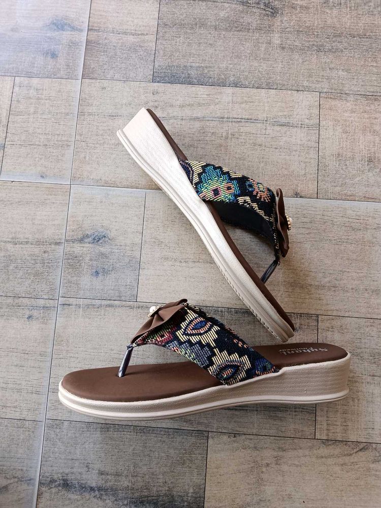 Embroidered Wedge Sandals