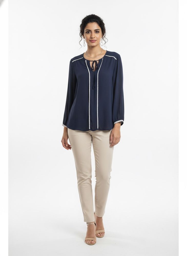 Navy Blue Top with White Trim