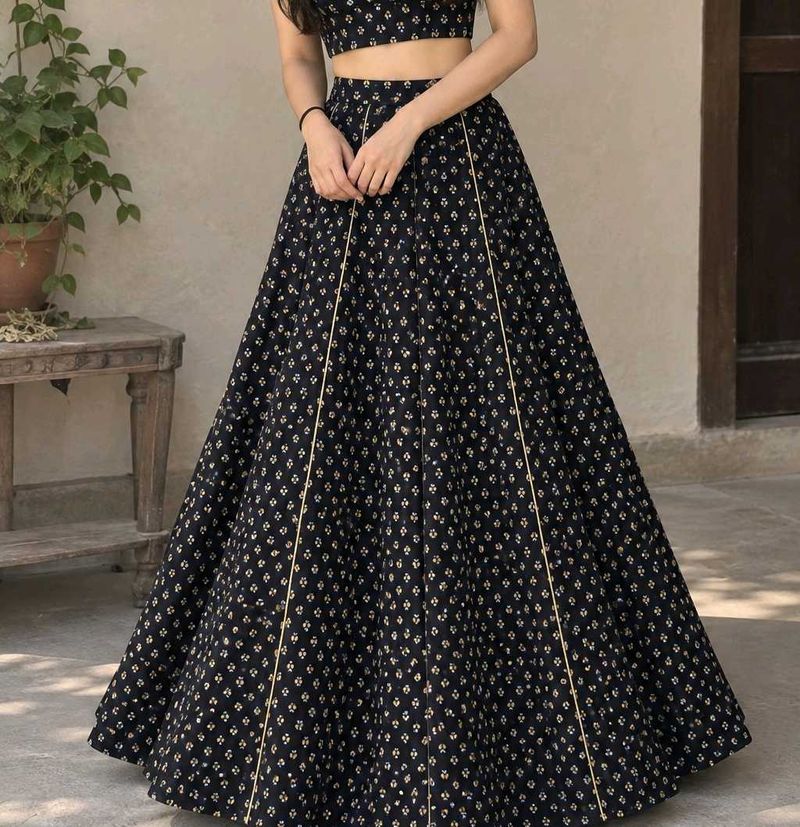 Blue Printed Lehenga Choli Set