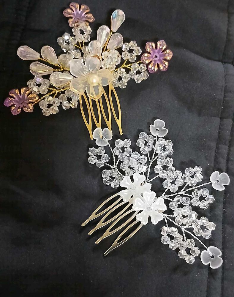 Elegant Crystal Hair Combs - Set of 2
