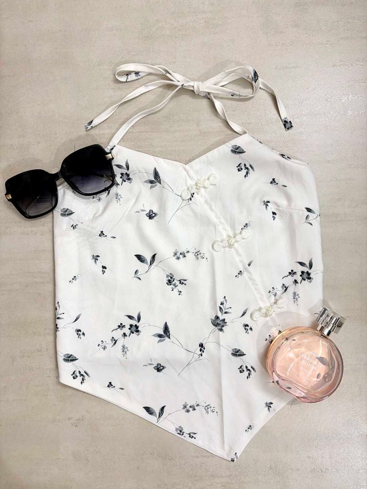Floral Halter Neck Crop Top