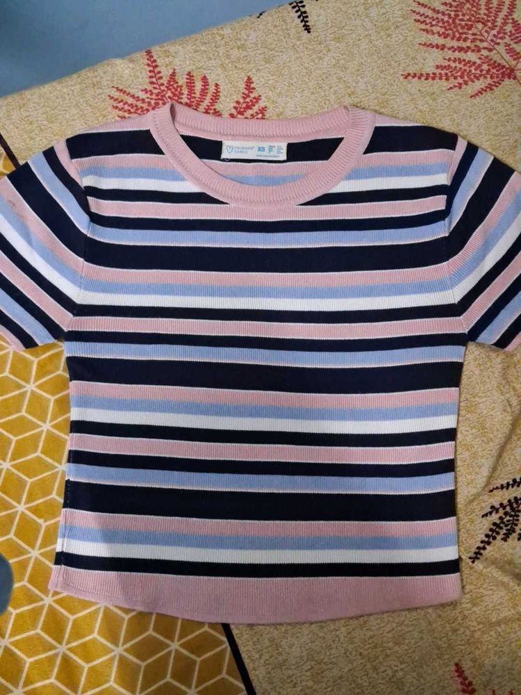 Striped Cropped Knit Top