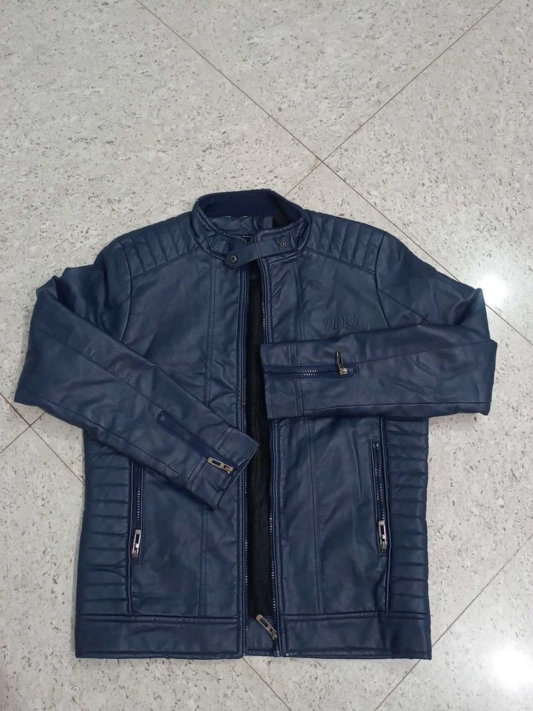 Stylish Blue Leather Jacket