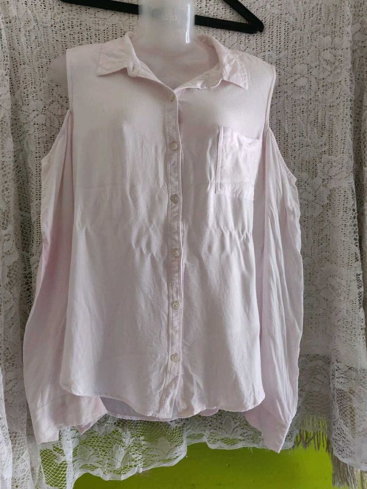 Light Pink Cold Shoulder Button-Up Shirt