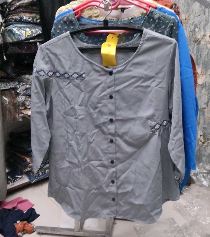 Gray Button-Down Top