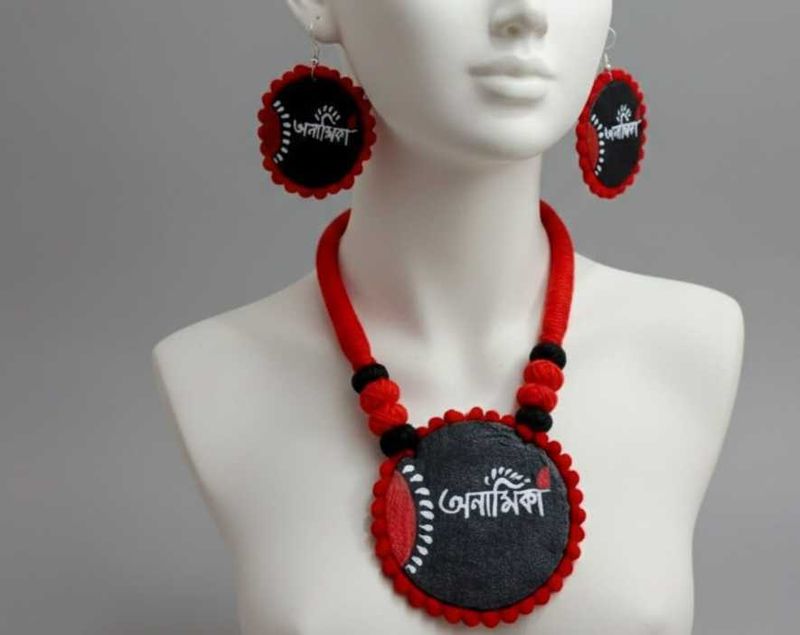 Handmade Fabric Necklace &amp; Earring Set
