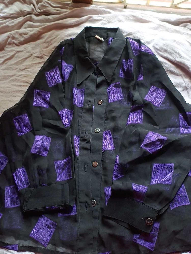 Stylish Black &amp; Purple Abstract Print Top