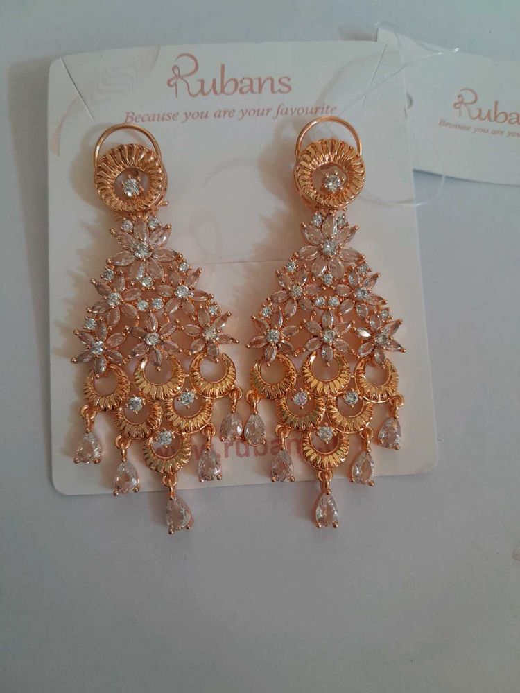 Exquisite Rose Gold CZ Dangle Earrings