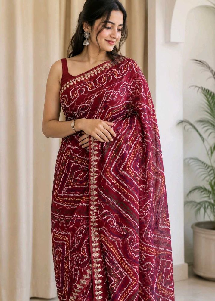 Maroon Bandhani Saree