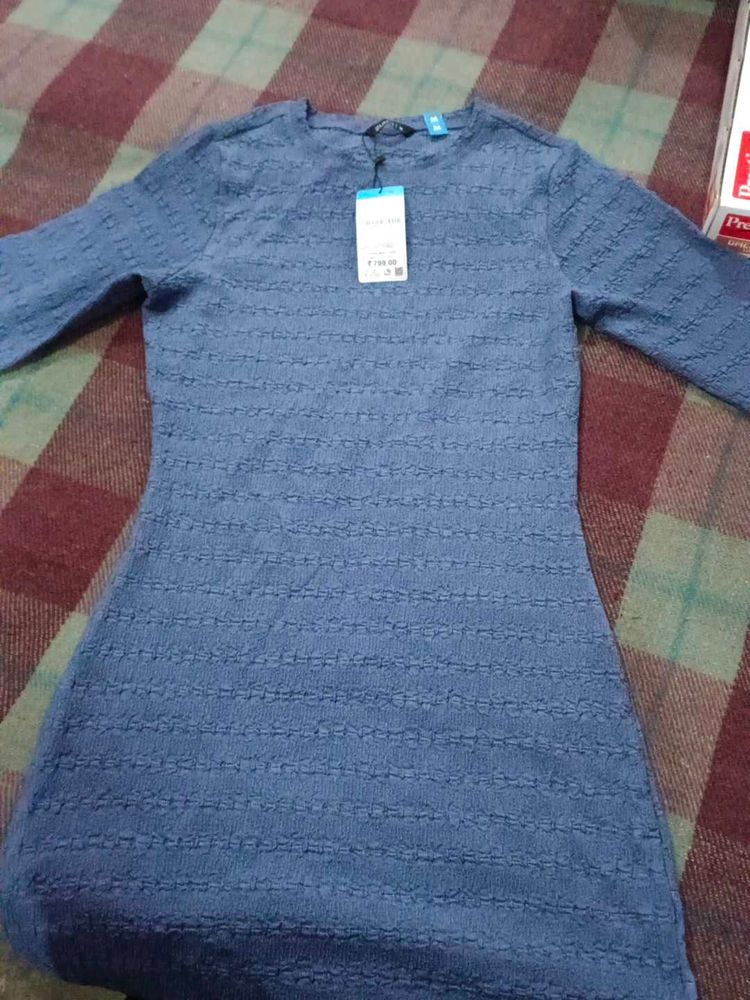 Blue Knitted Bodycon Dress