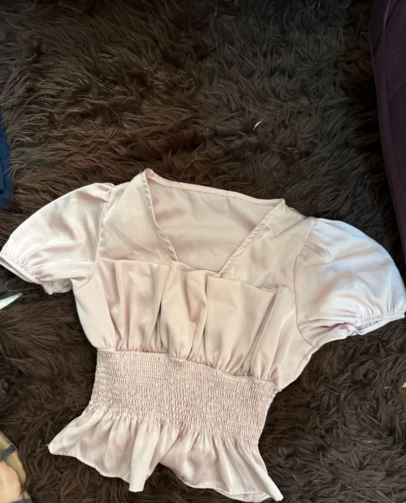 Pink Satin blouson Top wore once
