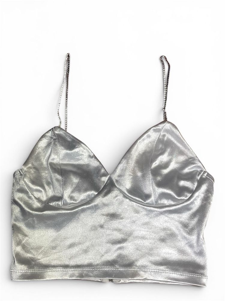 AMISU Corset Top with Rhinestone Straps