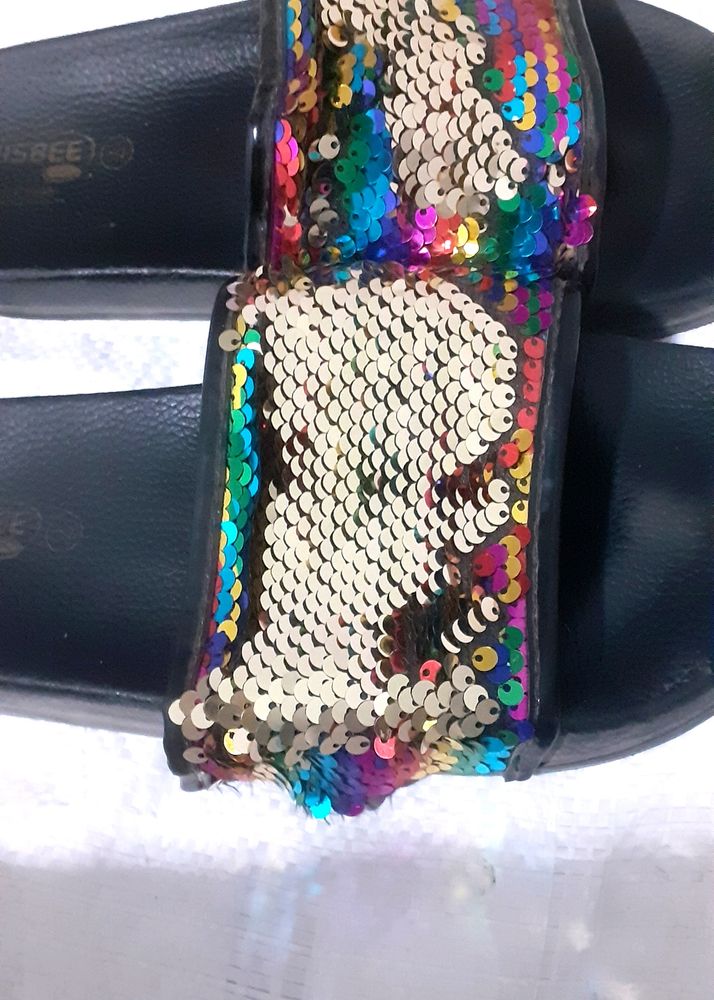 Sparkly Rainbow Sequin Slides