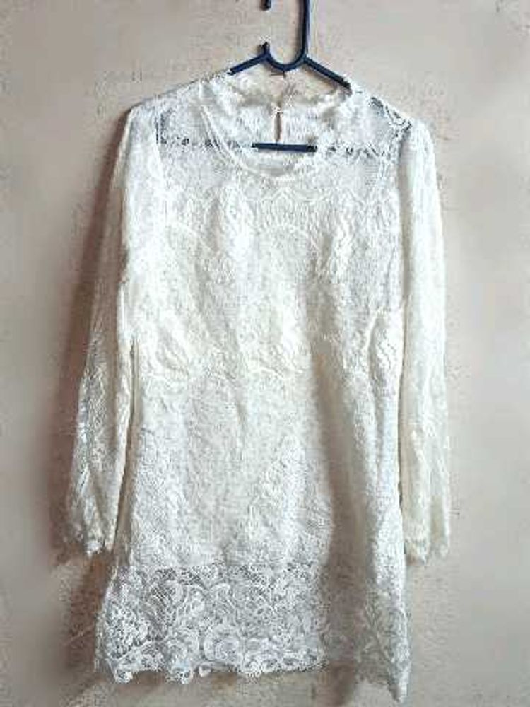 Beautiful Lace Top Long Tunic White