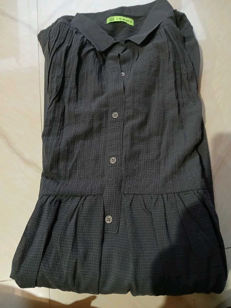 Chic Dark Grey Button-Down Midi Dress