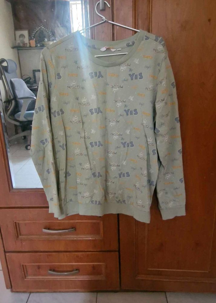 Playful "Good Mood" Sage Green Graphic Sweatshirt
