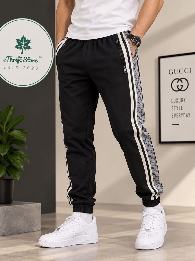 GUCCI GG Monogram Snake Print Black Jogger