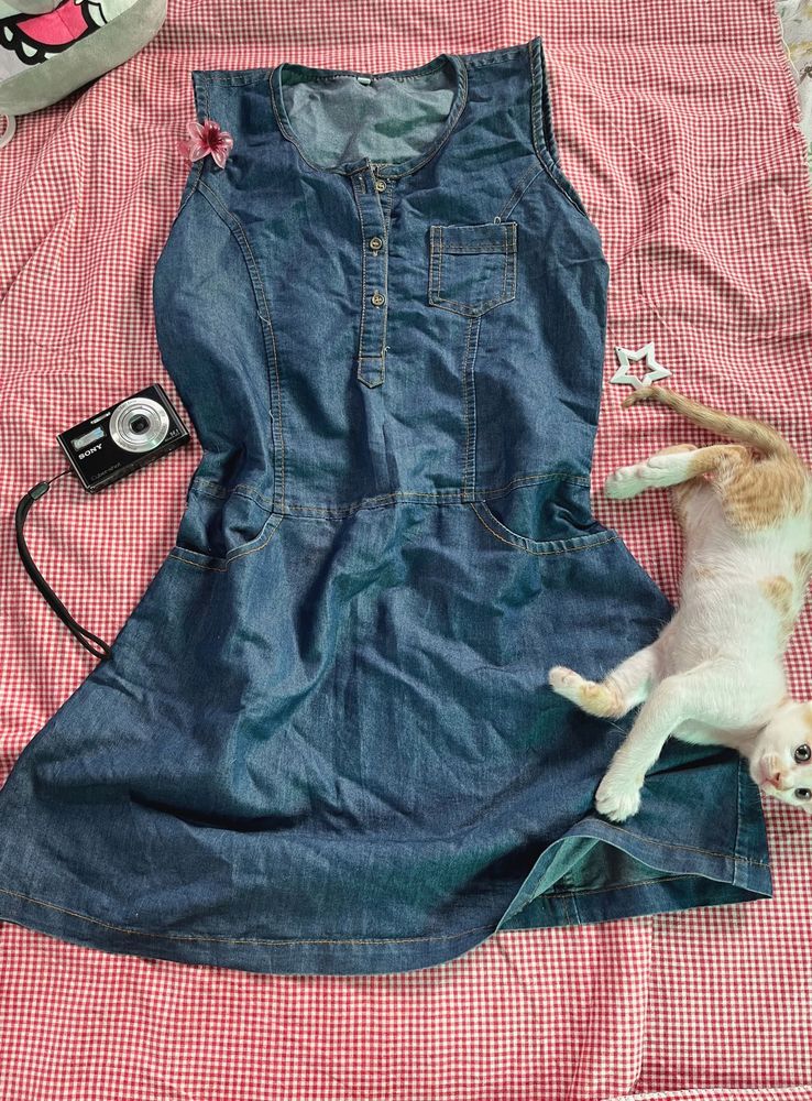 Blue Denim Sleeveless Dress