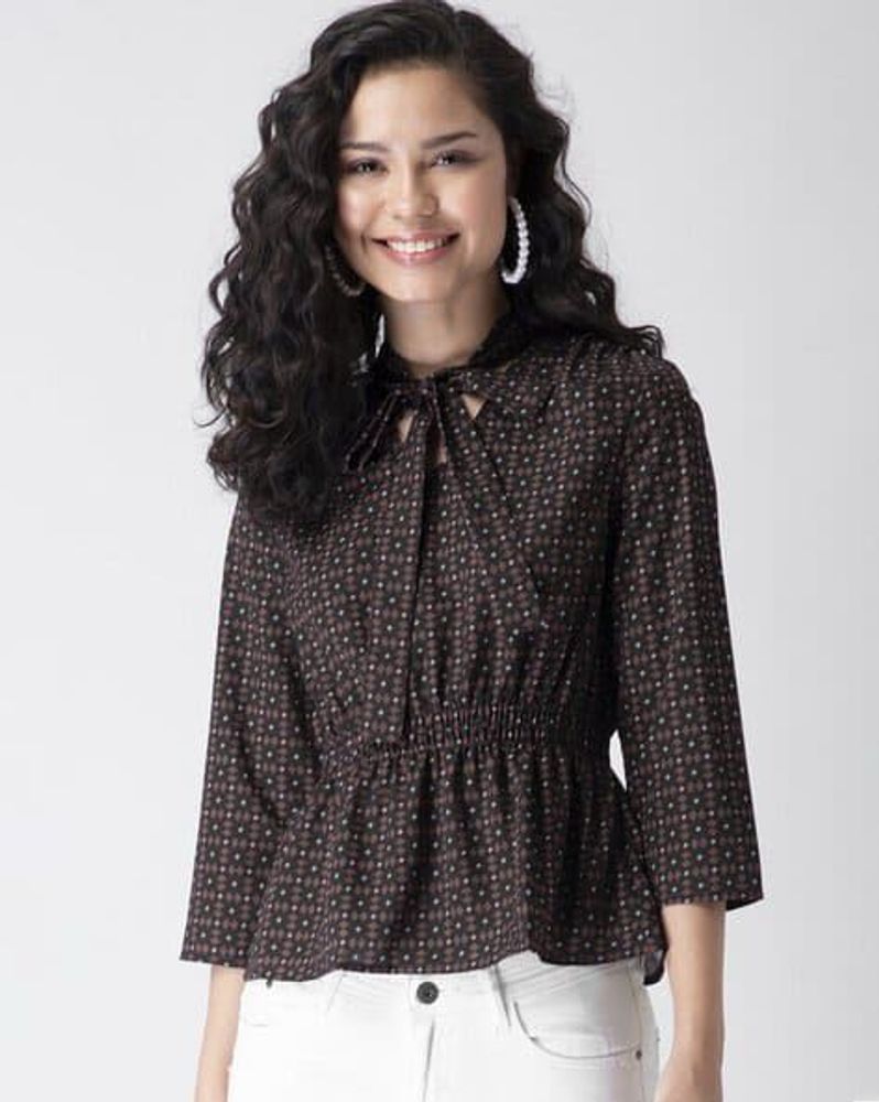 FABALLEY Bow Peplum Top