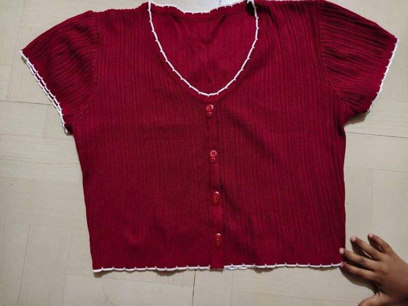 Ribbed Button-Up Cropped Top