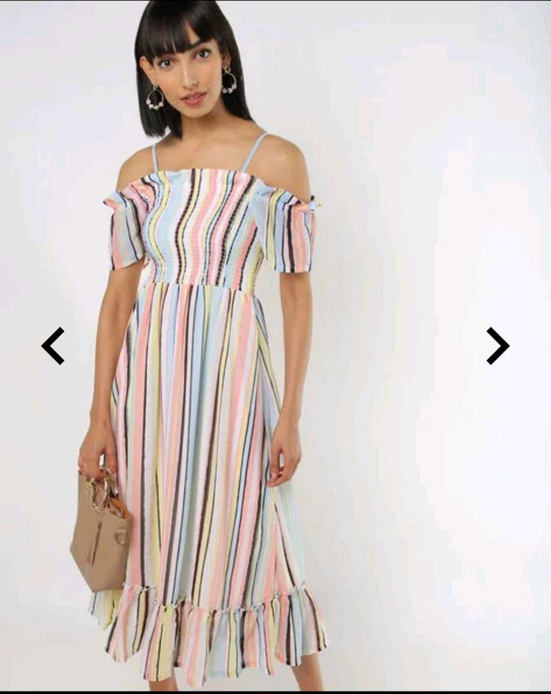 Boho Striped Off-Shoulder Midi Dress