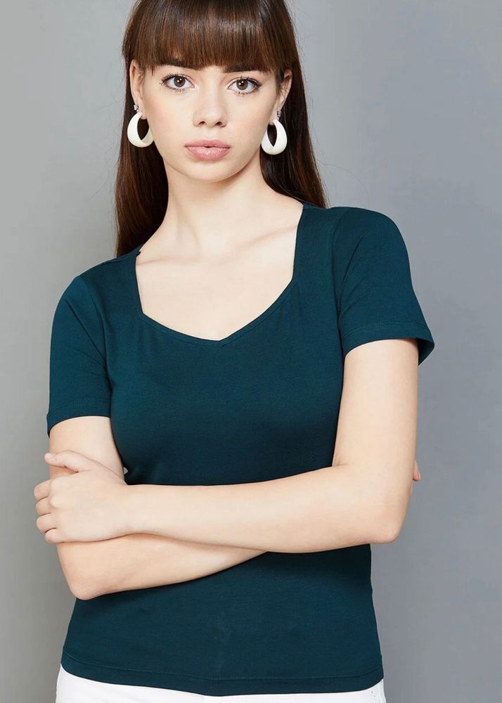 Teal Square Neck Cap Sleeve Top
