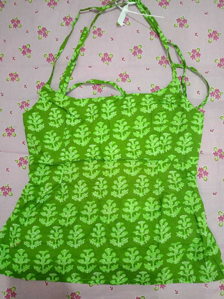 Bright Green Block Print Top