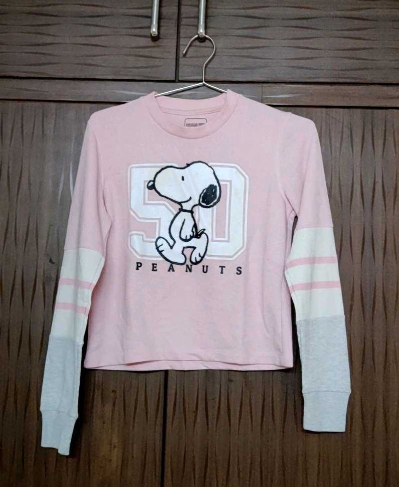 Snoopy Peanuts Light Pink Full Sleeves Tee