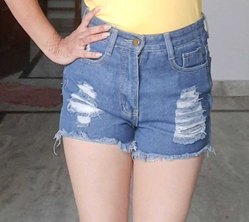 Ripped Denim Shorts