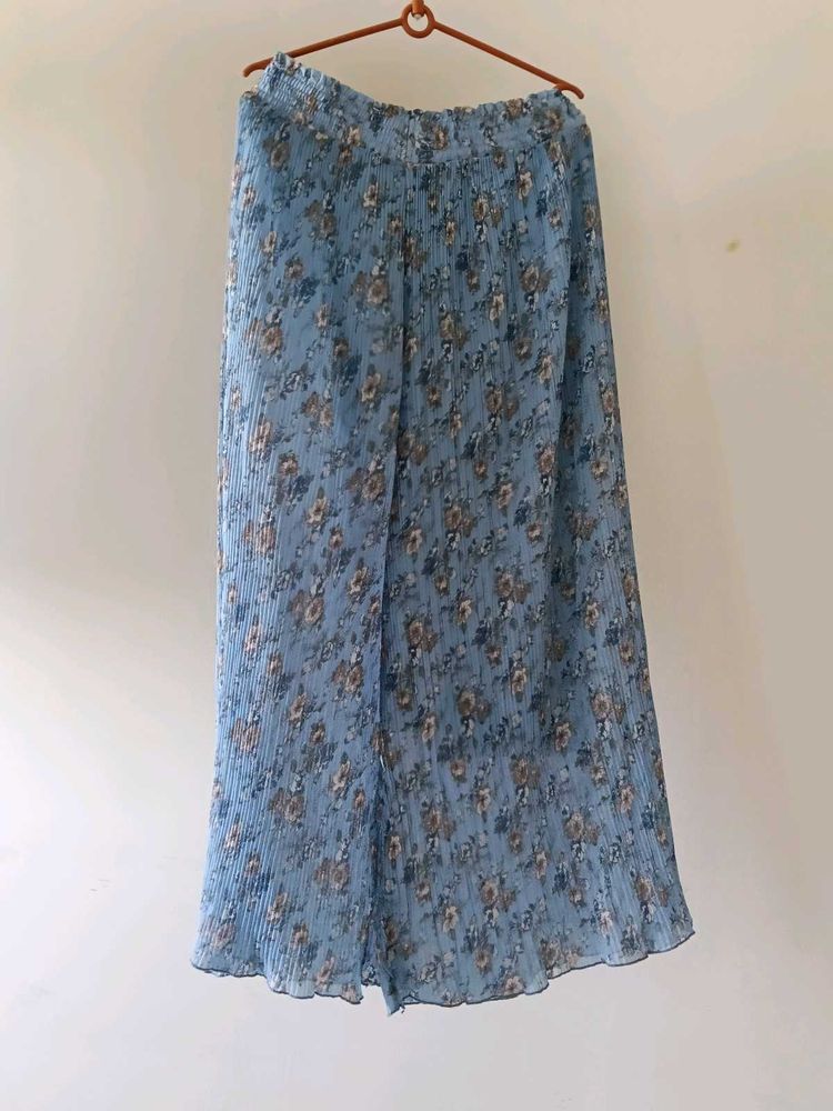 Blue Floral Pleated Maxi Skirt